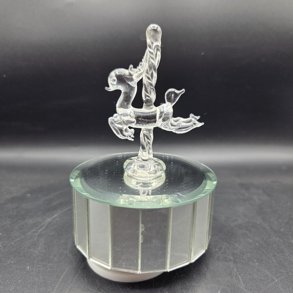 APEX Carousel Glass And Mirror Deer Music Box Christmas Holiday